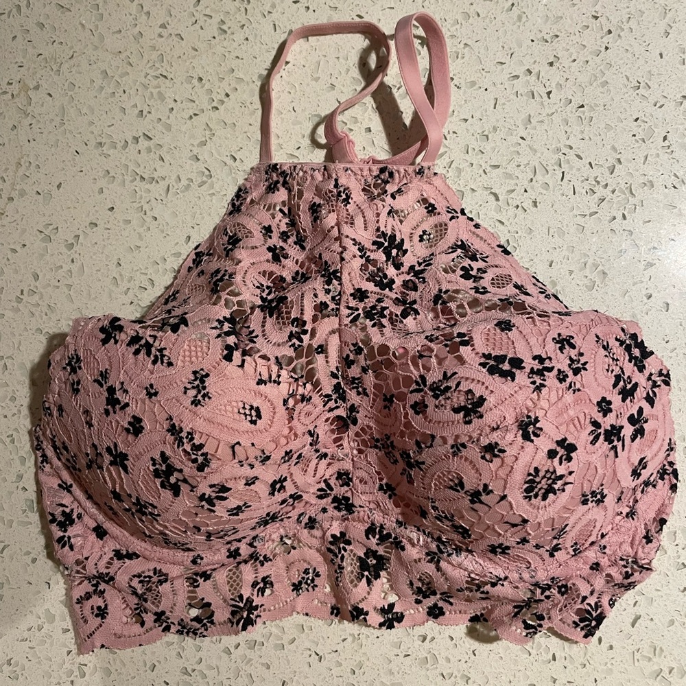 Victoria's Secret PINK Floral Push-Up Lace Bralette Bra (pink and black)